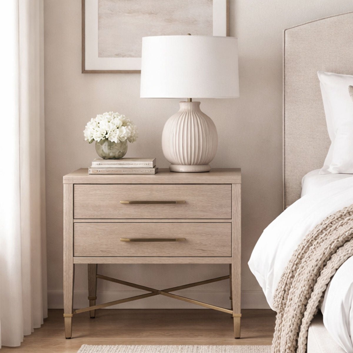 Luxury Oak Bedside Table Hartfield - Designer Furniture Co.Ltd