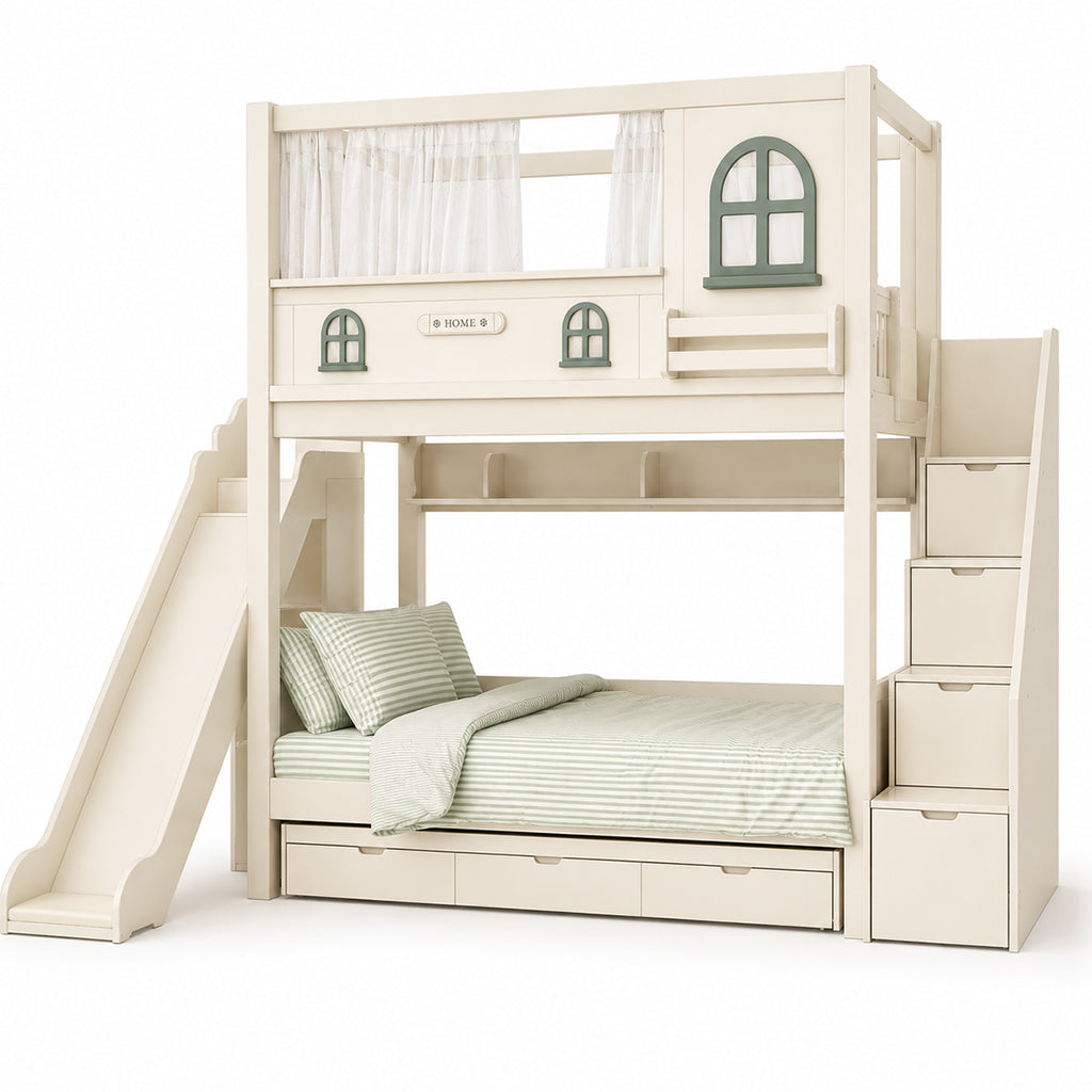 PONELLI Interiors Bella Hideaway Bunk Bed with Slide, Stair Storage & Pull-Out Bed