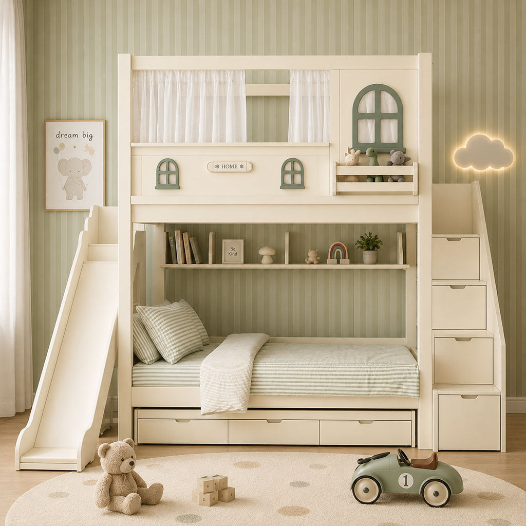 PONELLI Interiors Bella Hideaway Bunk Bed with Slide, Stair Storage & Pull-Out Bed