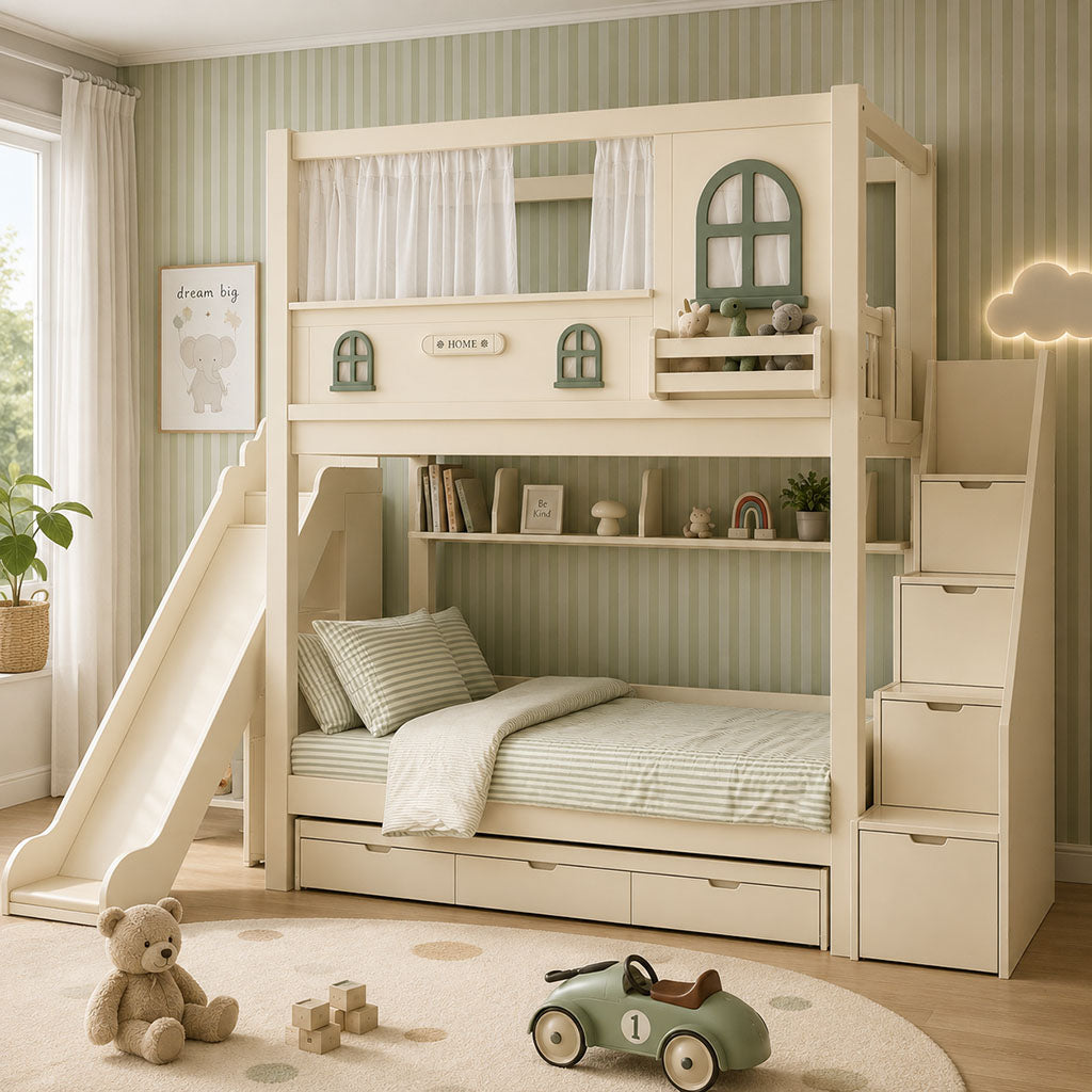 PONELLI Interiors Bella Hideaway Bunk Bed with Slide, Stair Storage & Pull-Out Bed