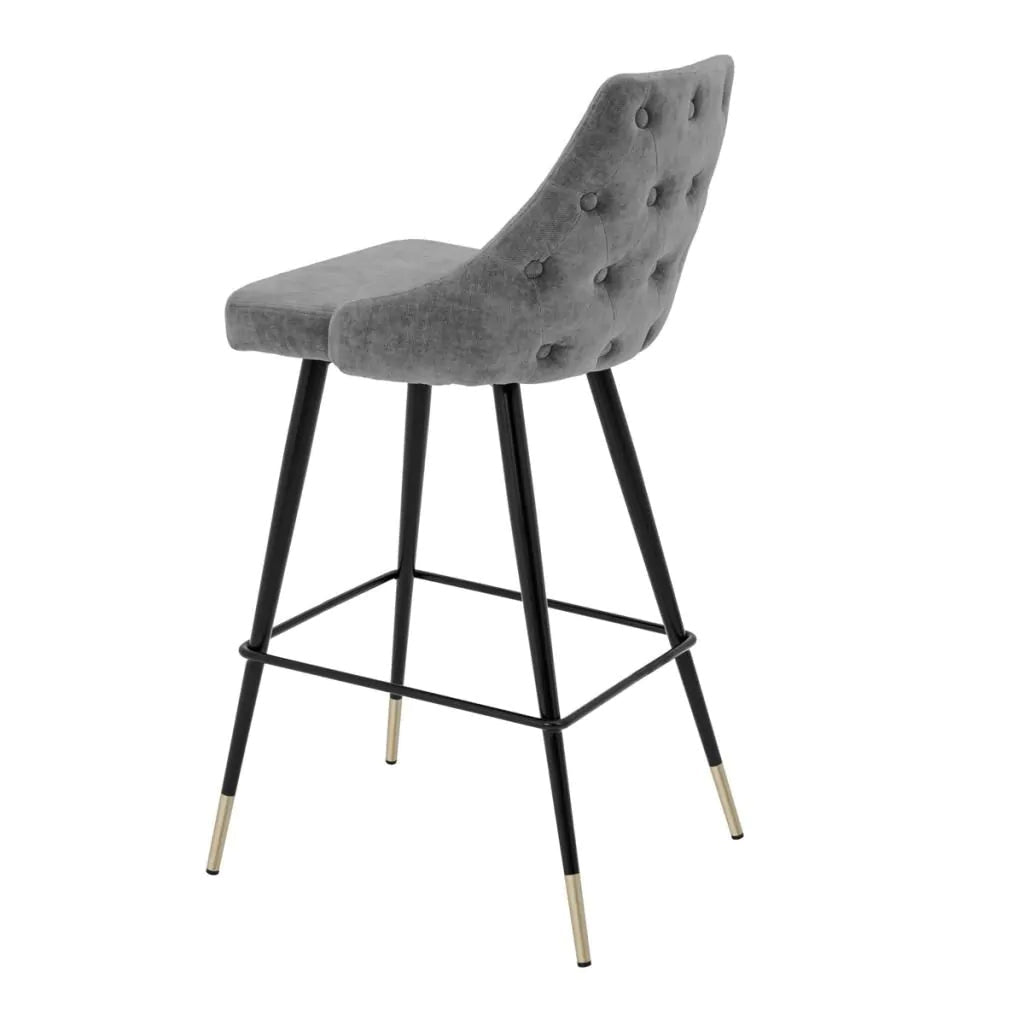 Cedro Bar Stool Clarck Grey Velvet with Black Metal Frame & Brass Caps - Eichholtz