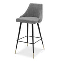 Cedro Bar Stool Clarck Grey Velvet with Black Metal Frame & Brass Caps - Eichholtz