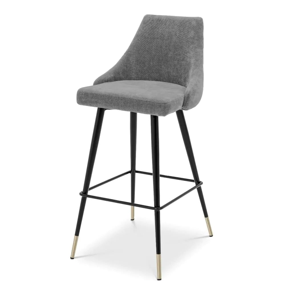 Cedro Bar Stool Clarck Grey Velvet with Black Metal Frame & Brass Caps - Eichholtz