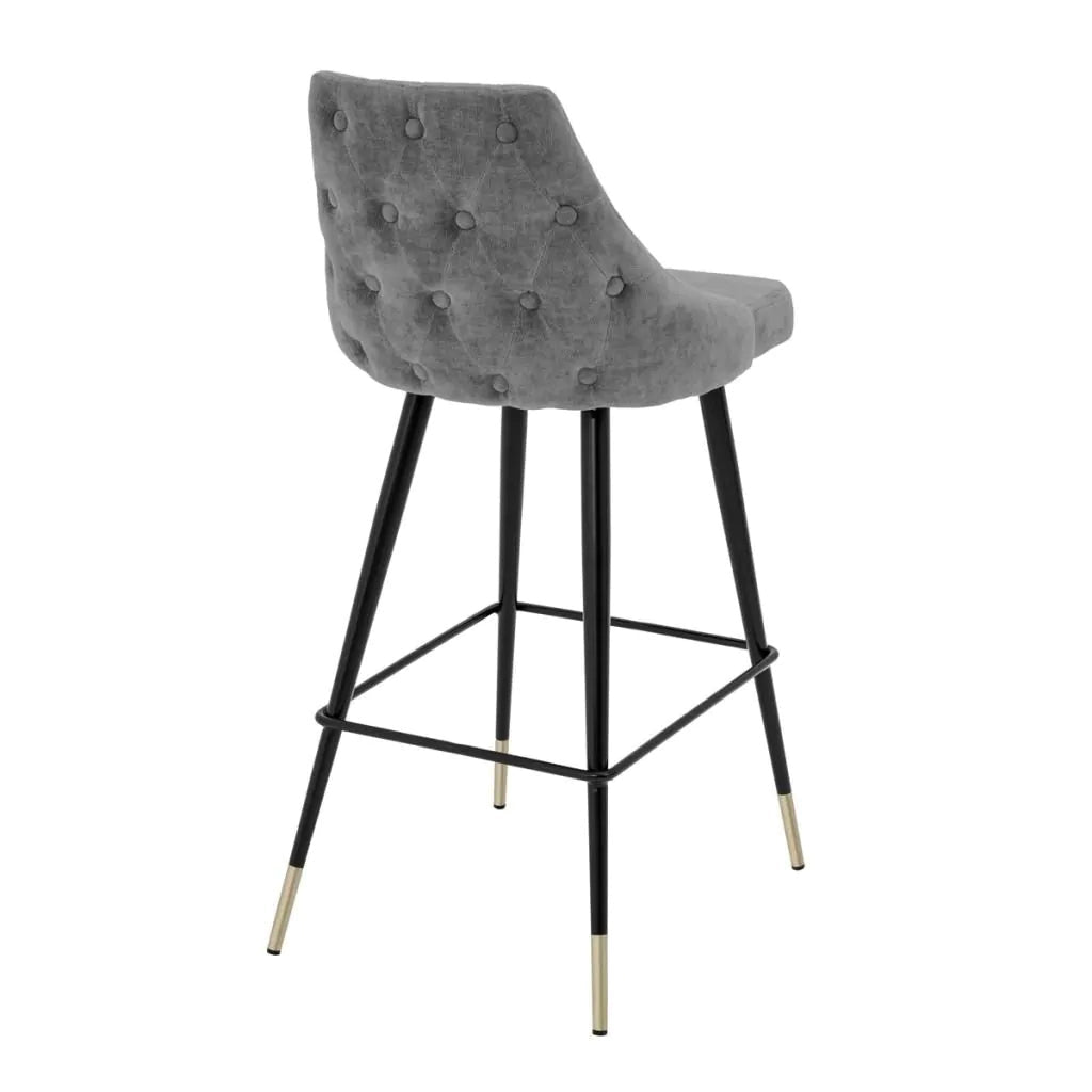 Cedro Bar Stool Clarck Grey Velvet with Black Metal Frame & Brass Caps - Eichholtz