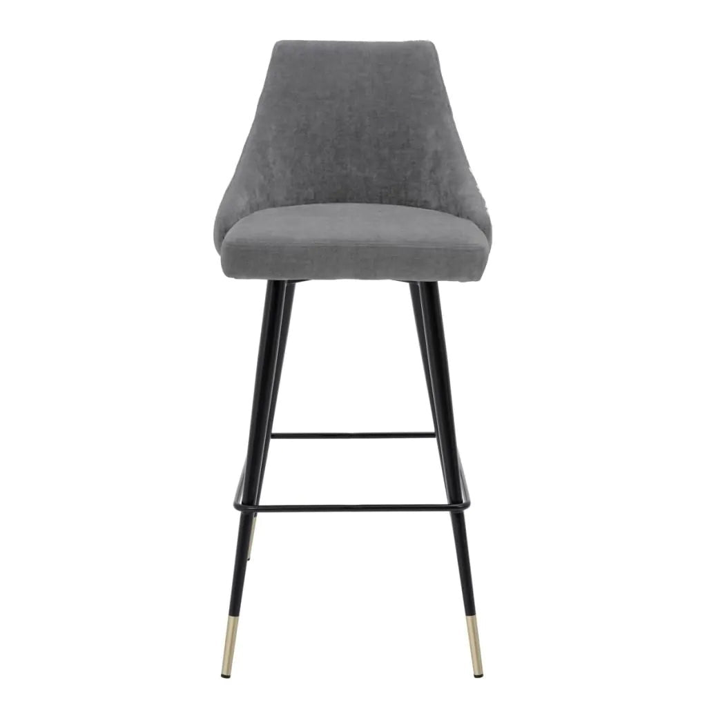 Cedro Bar Stool Clarck Grey Velvet with Black Metal Frame & Brass Caps -Eichholtz