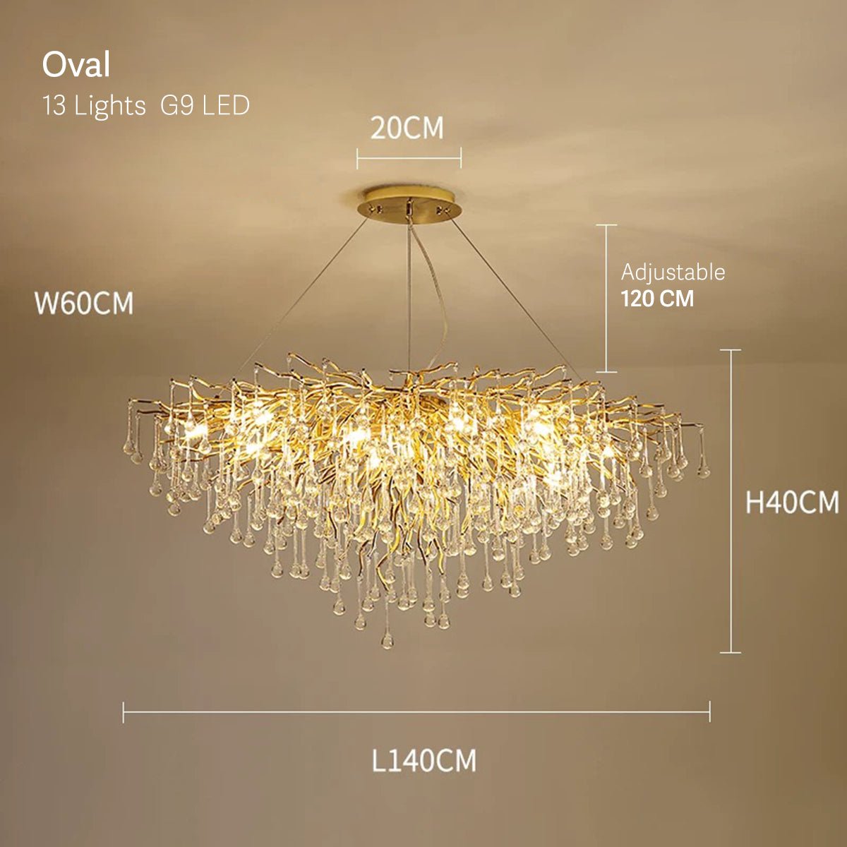 Crystal Branch Chandelier Oval - Designer Furniture Co.Ltd