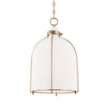Hudson Valley Eldridge pendant light with opal glass and aged brass frame hanging on chain
