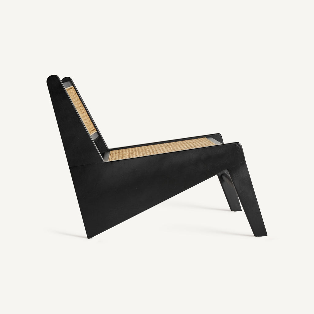 Modern Black Wooden Lounge Chair with Natural Cane Seat & Backrest - Designer Furniture Co.Ltd