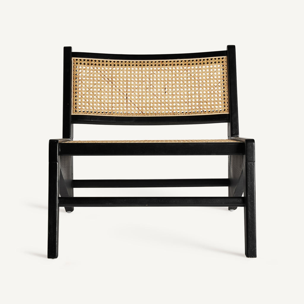 Modern Black Wooden Lounge Chair with Natural Cane Seat & Backrest - Designer Furniture Co.Ltd