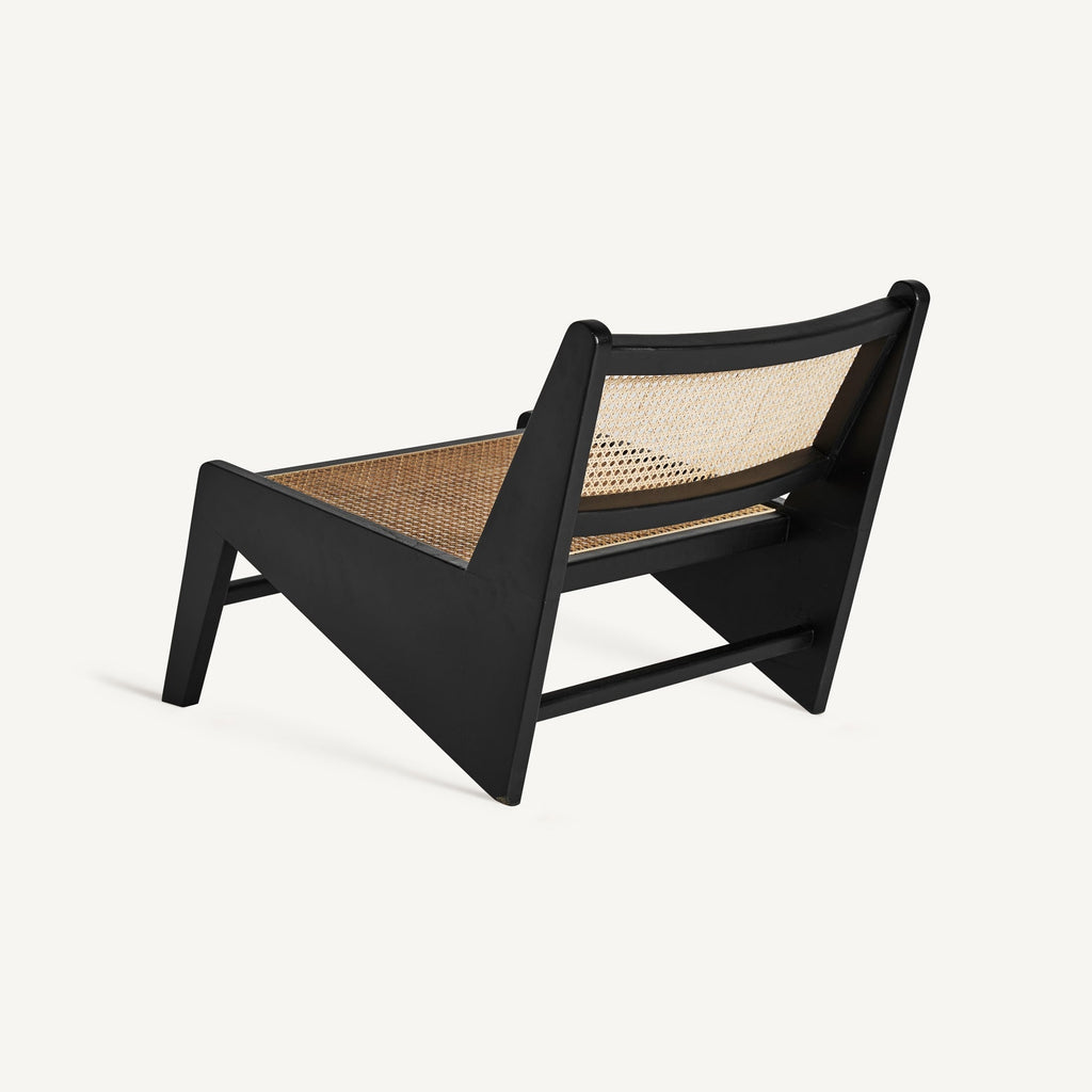 Modern Black Wooden Lounge Chair with Natural Cane Seat & Backrest - Designer Furniture Co.Ltd