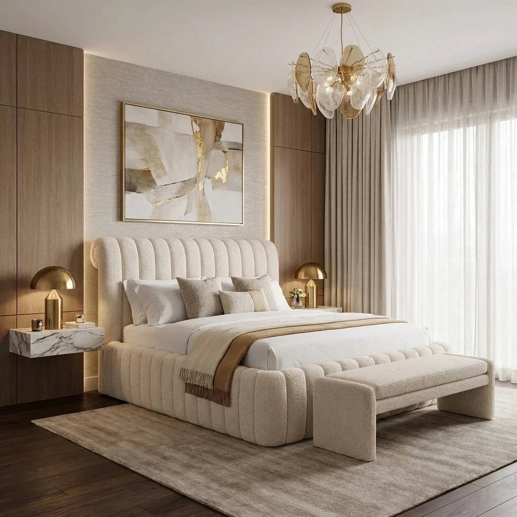 Eichholtz Upholstered Bed Sycamore Bouclé Cream | Showroom Model