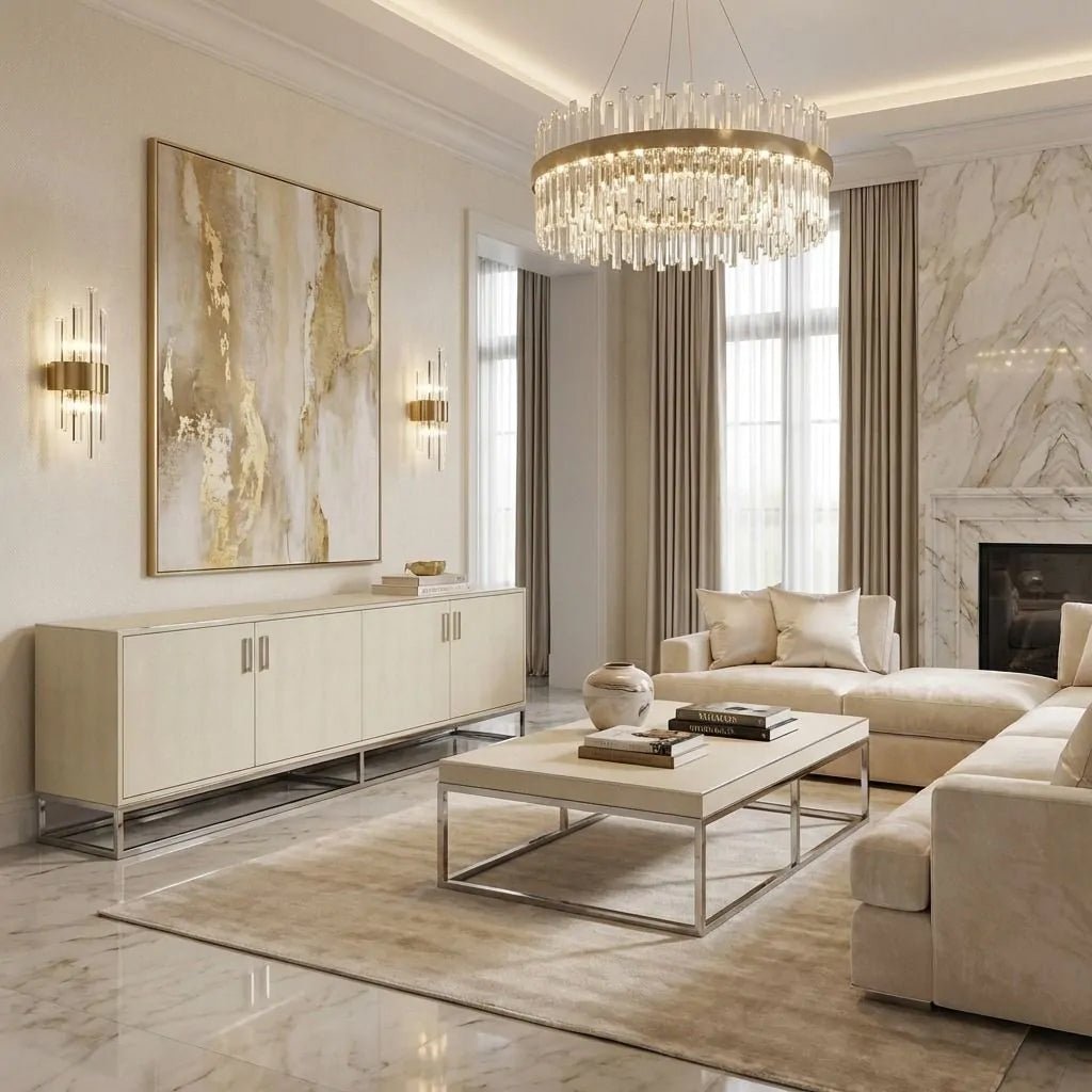 Valencia Cream Shagreen TV Media Unit 4 Doors - Designer Furniture Co.Ltd