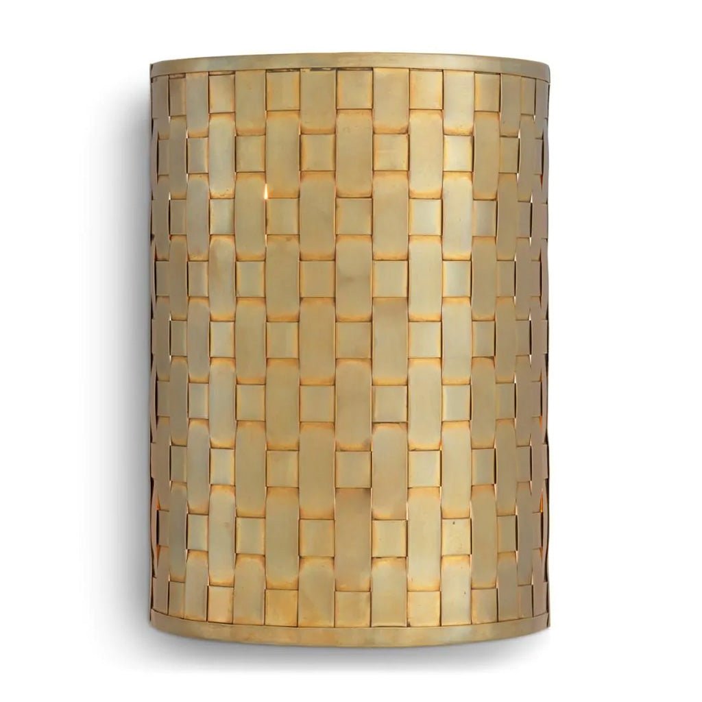 Handcrafted antique brass Wall Lamp Lausanne with intricate geometric mosaic pattern and warm ambient lighting